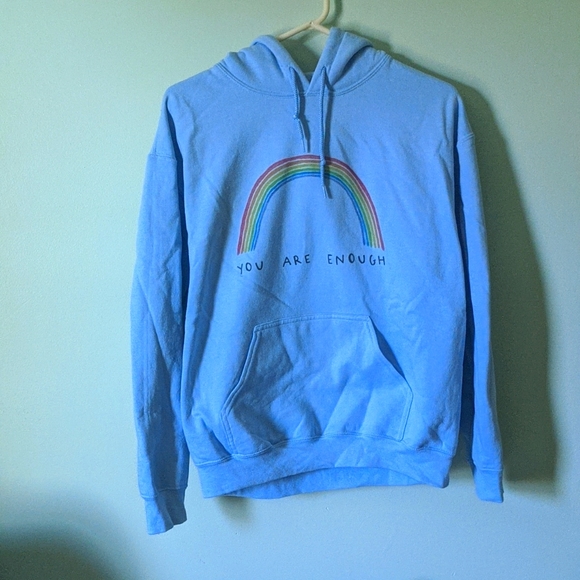 You Are Enough Rainbow Hoodie Sweatshirt light blue Self-Care is For Everyone - Picture 1 of 2